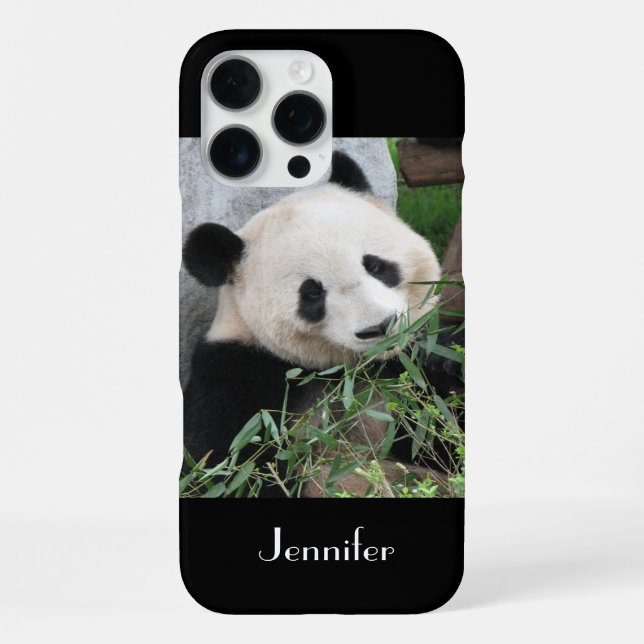 Cute Giant Panda, Name, Black iPhone Case (Back)