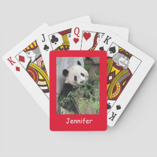 Cute Giant Panda, Red Background,  Playing Cards