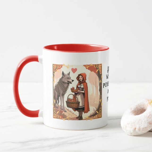 Cute Gift Be Kind Little Red Riding Hood & Wolf  Mug (With Donut)