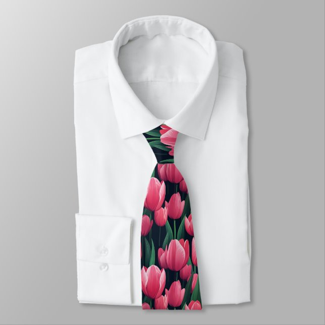 Cute Gift  For Boyfriend Tulip Flower Tie (Tied)