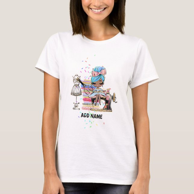 Cute Gift for Dress Maker, Seamstress Black Sewing T-Shirt (Front)