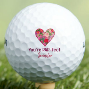 Cute Gift for Her - PAR-fect Floral Heart Design Golf Balls