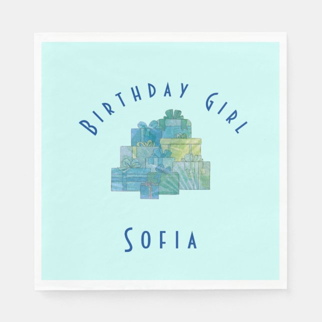 Cute Gifts for Birthday Girl Blue Green Napkin (Front)