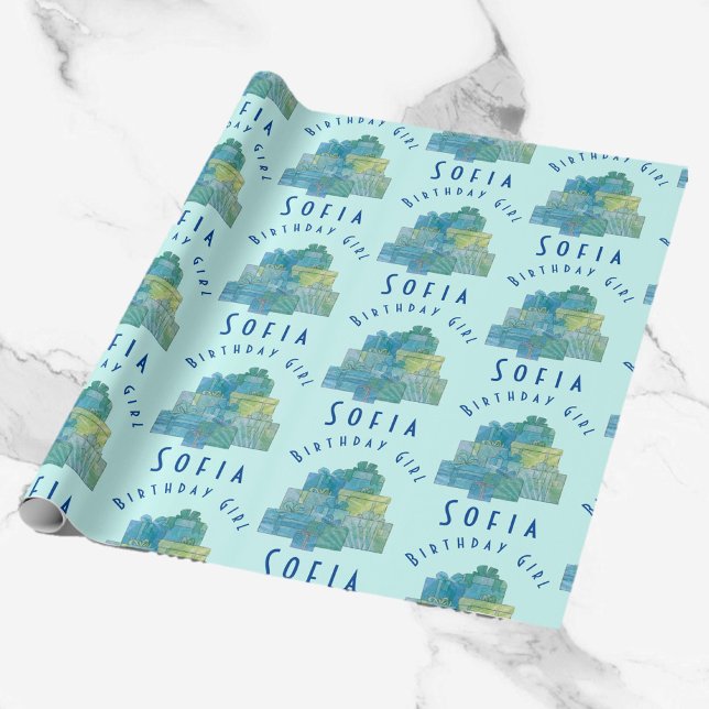 Cute Gifts for Birthday Girl Blue Green Wrapping Paper (Creator Uploaded)