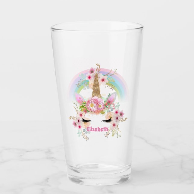 Cute Gifts Granddaughter Daughter UNICORN NAMED Glass (Front)