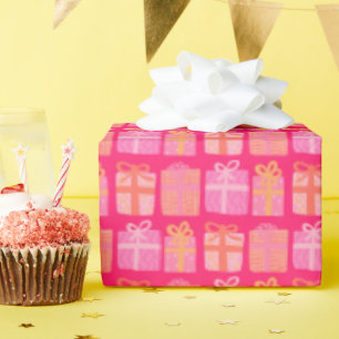 Cute Gifts Hand-Drawn Christmas Holidays Pink Red Wrapping Paper