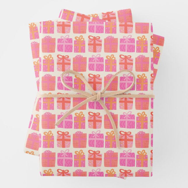 Cute Gifts Hand-Drawn Christmas Holidays Set of Wrapping Paper Sheet (In situ)