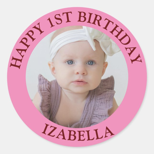 Cute Gifts Happy 1st birthday  Classic Round Sticker (Front)