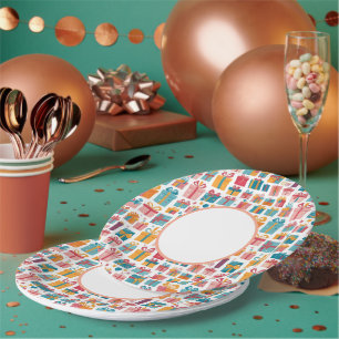 Cute Gifts in Bags and Boxes with Ribbons Pattern Paper Plate