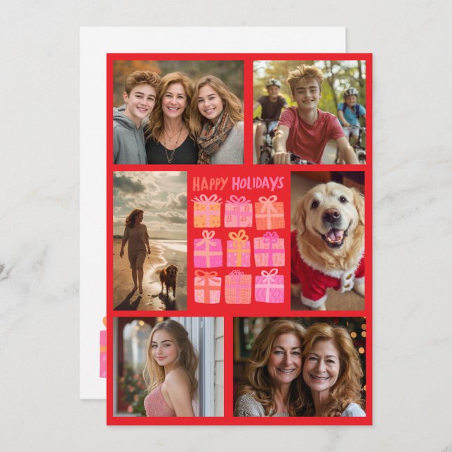 Cute Gifts Presents Hand-Drawn CUSTOM 6 PHOTO  Holiday Card (Front/Back)