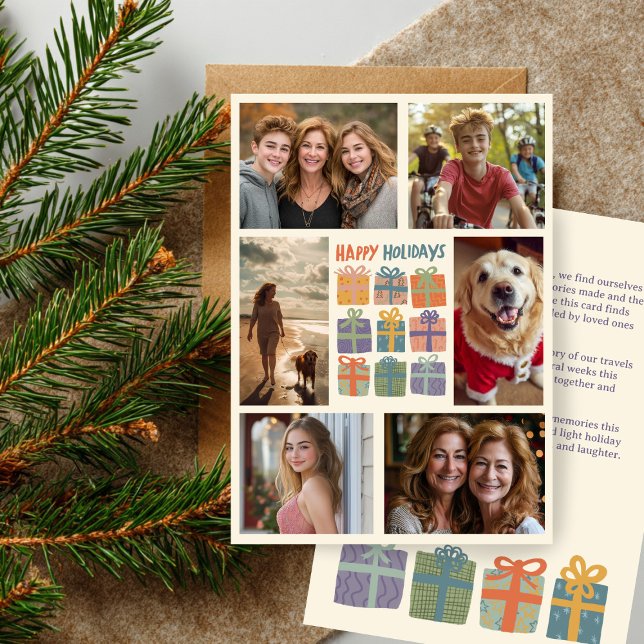 Cute Gifts Presents Hand-Drawn CUSTOM 6 PHOTO  Holiday Card (Cute Gifts Presents Hand-Drawn CUSTOM 6 PHOTO Holiday Card
)