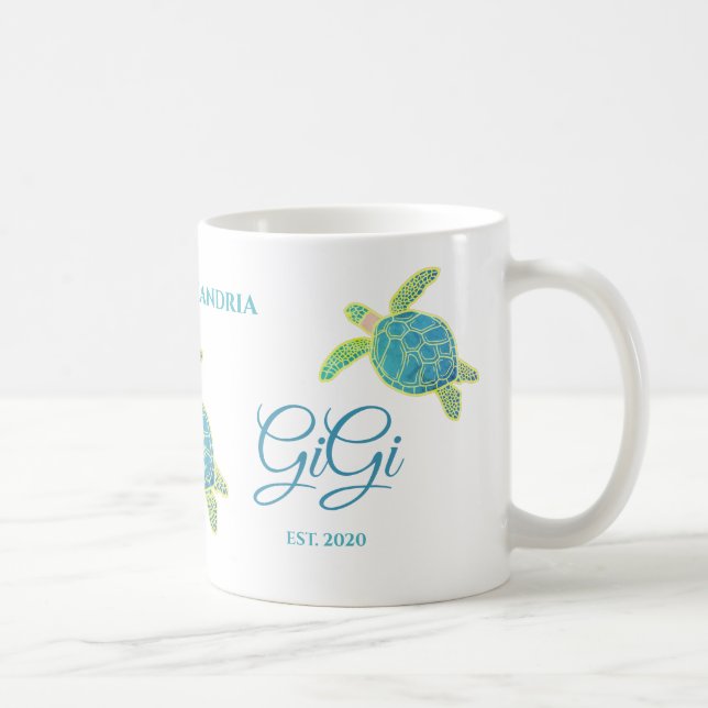 Cute Gigi Sea Turtle Teal Aqua Turquoise blue  Cof Coffee Mug (Right)