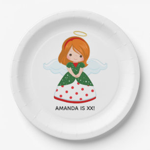 Cute Ginger Angel Christmas Birthday Party Paper Plate