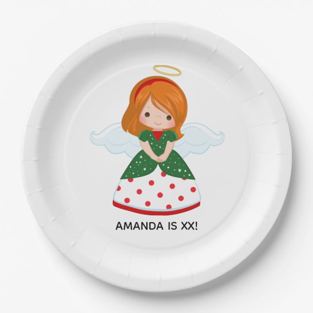 Cute Ginger Angel Christmas Birthday Party Paper Plate (Front)