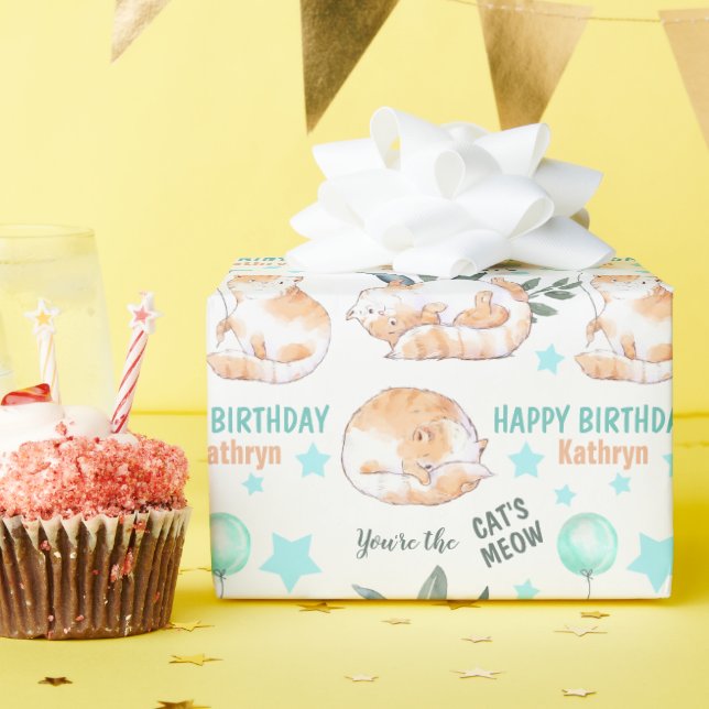 Cute Ginger Birthday Cats Wrapping Paper (Birthday Party)