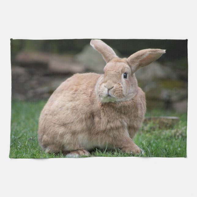 Cute ginger bunny with big ears     tea towel (Horizontal)