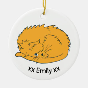 Cute Ginger Cartoon Cat with name Ceramic Tree Decoration
