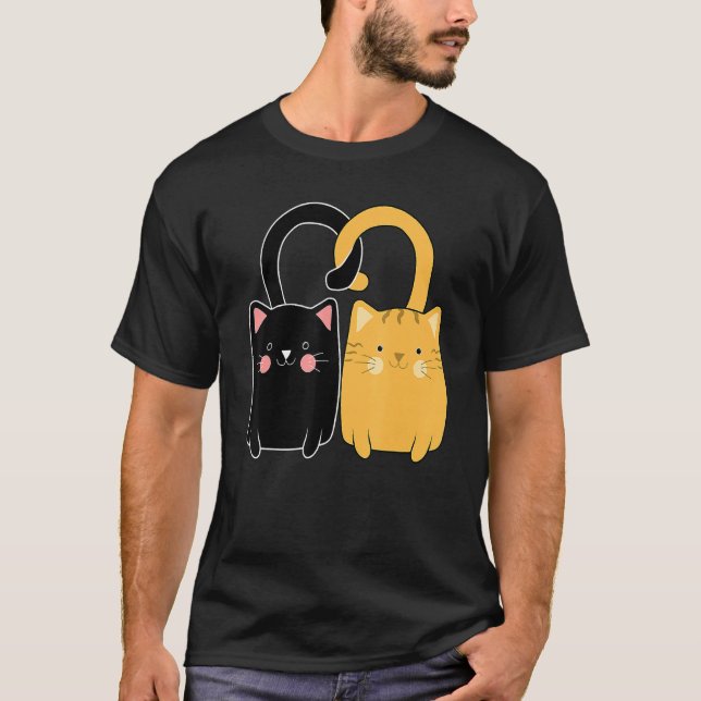 Cute Ginger Cat Black Kitten Love Valentines Day G T-Shirt (Front)