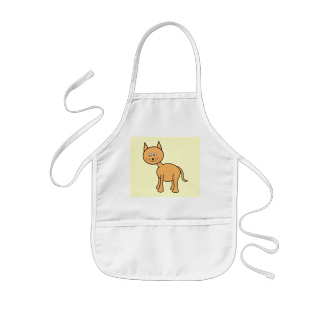 Cute Ginger Cat Cartoon. Cream Background. Kids Apron (Front)