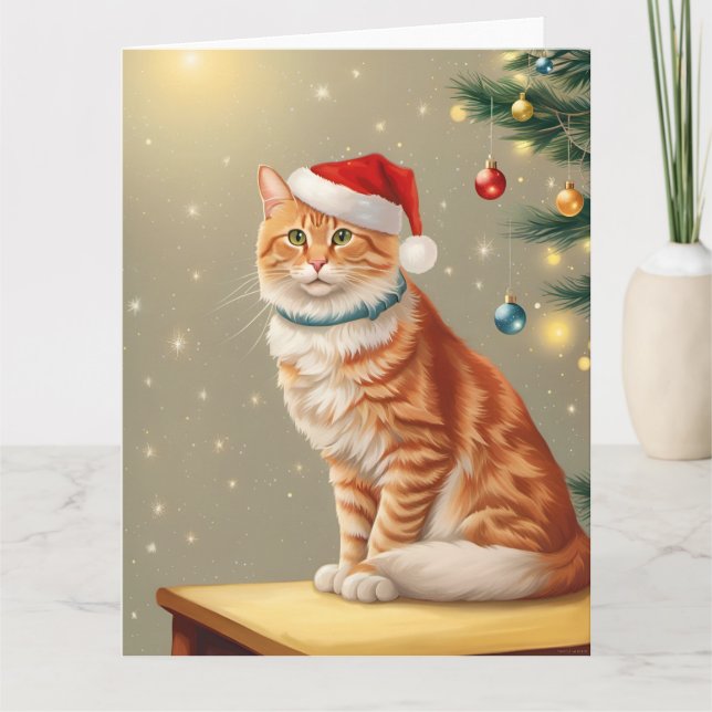 Cute Ginger Cat Christmas Card (Front)