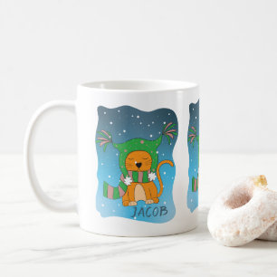 Cute Ginger Cat in Snow Personalised Mug