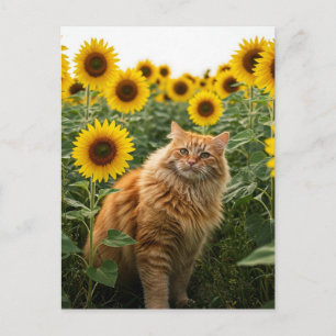 Cute Ginger Cat in Sunflowers Postcard
