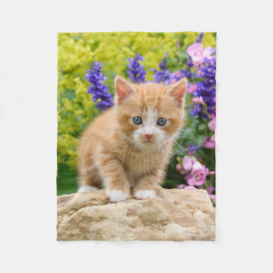 Cute Ginger Cat Kitten Flowery Garden comfortable Fleece Blanket