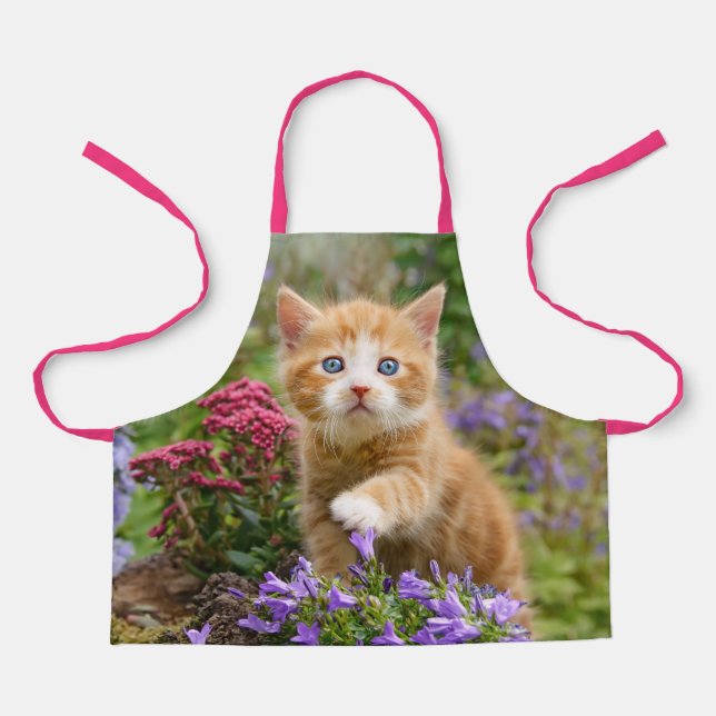 Cute Ginger Cat Kitten in a Garden Photo Portrait Apron (Front)