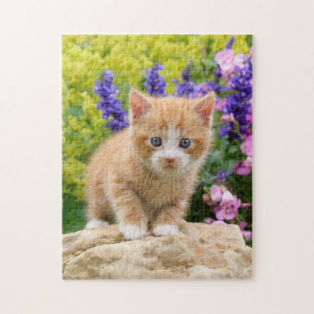 Cute Ginger Cat Kitten in Flowery Garden _ Jigsaw Puzzle (Vertical)