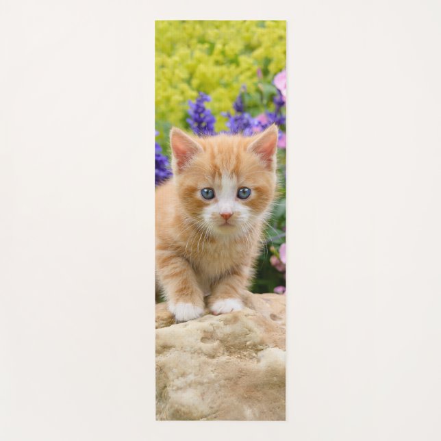 Cute Ginger Cat Kitten in Flowery Garden Portrait Yoga Mat (Front)
