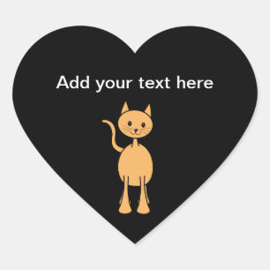 Cute Ginger Cat. Orange Cat Cartoon. Heart Sticker