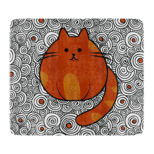 Cute Ginger Cat - Stained glass and swirls Cutting Board (Front)
