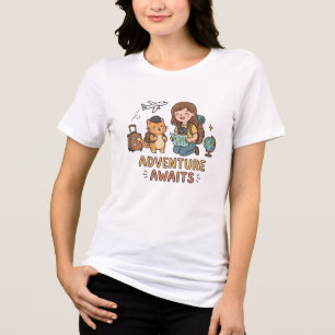 Cute Ginger Cat Traveler Adventure Awaits Graphics Tri-Blend Shirt