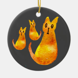 Cute ginger cat watercolor illustration ceramic tree decoration