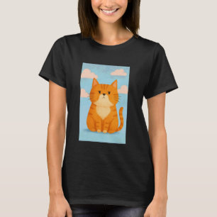 Cute Ginger Cat with Blue Sky and Pink Clouds T-Shirt