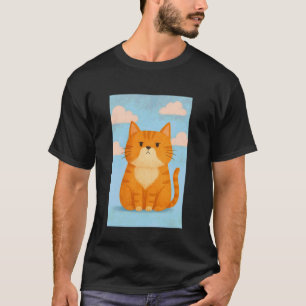 Cute Ginger Cat with Blue Sky and Pink Clouds T-Shirt