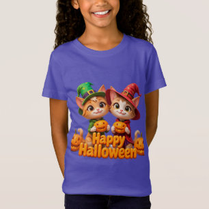Cute Ginger Cats in Witch Hats Halloween Pumpkins T-Shirt