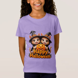 Cute Ginger Cats in Witch Hats Halloween Pumpkins T-Shirt