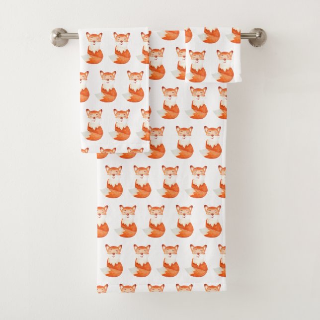 Cute ginger fox cartoon illustration bath towel set (Insitu)