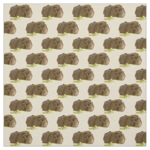 Cute Ginger Guinea Pig Eating Celery Photograph Fabric