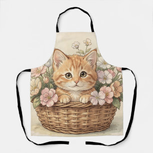 Cute Ginger Kitten Flower Basket Apron