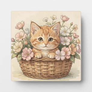 Cute Ginger Kitten Flower Basket Plaque