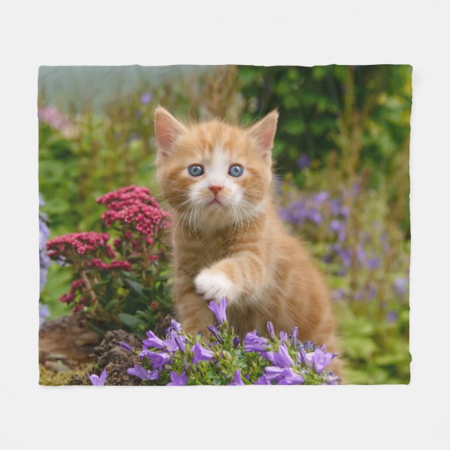 Cute Ginger Kitten Playing in a Garden Fleece Blanket (Front (Horizontal))