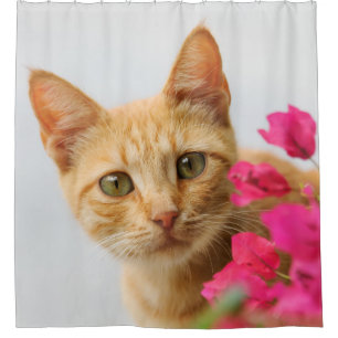 Cute Ginger Kitten Portrait, Tub Shower Curtain