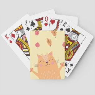 Cute Ginger Orange Cat Playing in Autumn Leaves Cards