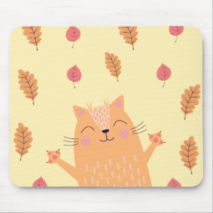 Cute Ginger Orange Cat Playing in Autumn Leaves Mouse Mat
