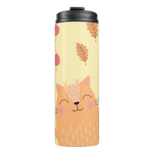 Cute Ginger Orange Cat Playing in Autumn Leaves Thermal Tumbler
