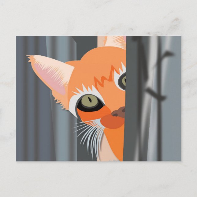 CUTE GINGER RED CAT PEEKING ART POSTCARD (Front)