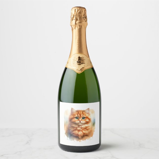 Cute Ginger Tabby Cat  Classic T-Shirt Sparkling Wine Label (Front)