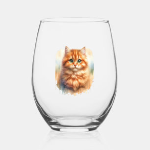 Cute Ginger Tabby Cat Classic T-Shirt Stemless Wine Glass